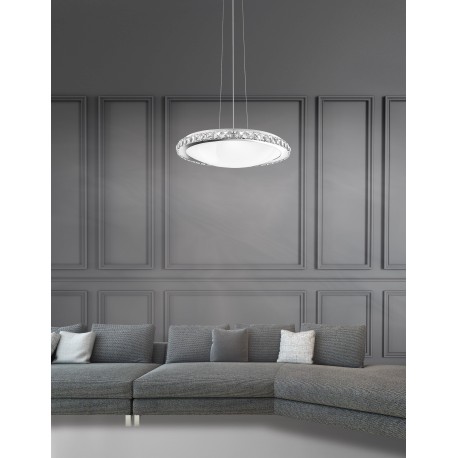Chrome Metal White Glass & K9 Crystal LED E27 4x12 Watt 230 Volt IP20 Bulb Excluded D: 50.5 H: 100 cm 