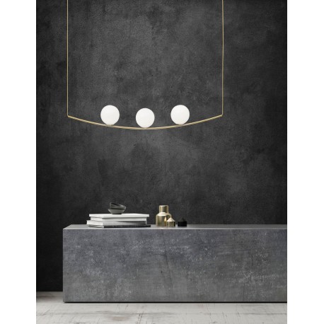 Brass Metal White Glossy Glass Brass Fabric Cable LED E14 3x5 Watt 230 Volt IP20 Bulb Excluded L: 122 W: 15 H: 180 cm Adjusta