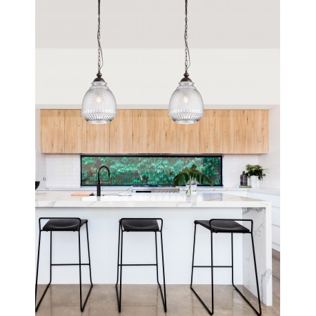 Clear Glass Dark Brown Base & Chain LED E27 1x12 Watt 230 Volt IP20 Bulb Excluded D: 27 H1: 45 H2: 120 cm 