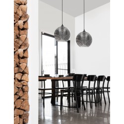 Smoke Glass with Bubbles Inside Black Metal LED E27 1x12 Watt 230 Volt IP20 Bulb Excluded D: 30 H1: 27 H2: 140 cm Adjustable h