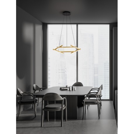 Triac Dimmable Brushed Gold & Black Aluminium & Acrylic LED 38 Watt 220-240 Volt 2046Lm 3000K IP20 D: 66 H: 150 cm Adjustable he