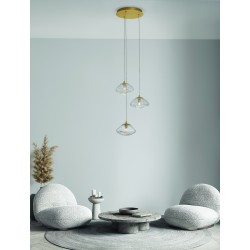 Brass Gold Metal Blown Clear Glass LED G9 3x5 Watt 230 Volt IP20 Bulb Excluded D: 25 H: 180 cm Adjustable Height 