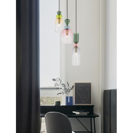 Sandy Gold Metal Glossy Dark Green, Blue Grey Pink, Glossy Light Green, Orange & Light Grey Glass LED E14 3x5 Watt 230 Volt IP2
