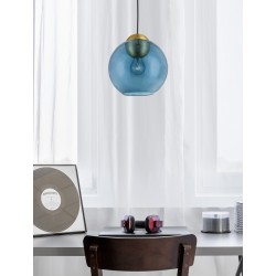 Brass Gold Metal & Dark Blue Glass LED E27 1x12 Watt 230 Volt IP20 Bulb Excluded D: 24 H1: 24.8 H2: 183.8 cm Adjustable height 
