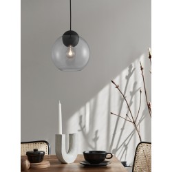 Matt Black Metal & Light Gray Glass LED E27 Watt 1x12 230 Volt IP20 Bulb Excluded D: 24 H1: 24.8 H2: 183.8 cm Adjustable height 