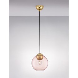 Brass Gold Metal & Pink Glass LED E27 1x12 Watt 230 Volt IP20 Bulb Excluded D: 24 H1: 24.8 H2: 183.8 cm Adjustable height 