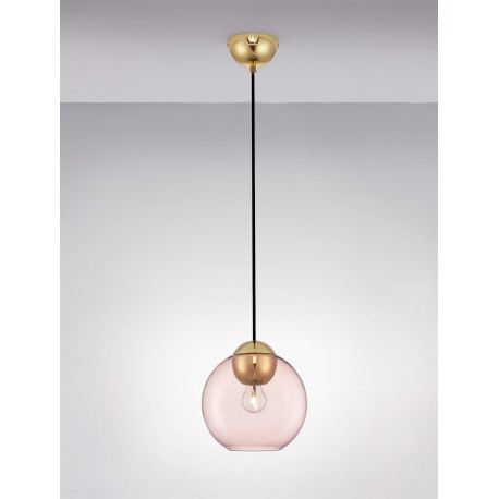 Brass Gold Metal & Pink Glass LED E27 1x12 Watt 230 Volt IP20 Bulb Excluded D: 24 H1: 24.8 H2: 183.8 cm Adjustable height 