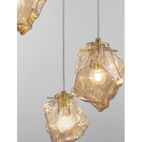 Brass Gold Metal & Amber Glass LED E14 3x5 Watt 230 Volt IP20 Bulb Excluded D: 40 H: 120 cm Adjustable height 