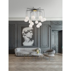 Gold & Matt Black Metal Glossy Opal Glass LED G9 12x5 Watt 230 Volt IP20 Bulb Excluded D: 75 H: 70 cm Adjustable height 