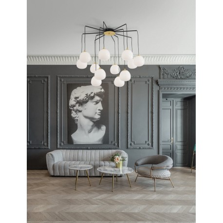 Gold & Matt Black Metal Glossy Opal Glass LED G9 12x5 Watt 230 Volt IP20 Bulb Excluded D: 75 H: 70 cm Adjustable height 