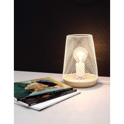 White Metal Natural Wood LED E27 1x12 Watt 230 Volt IP20 Bulb Excluded Cable Length: 180 cm D: 15 H: 19 cm 