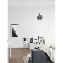 Smoky Glass Black & Gold Metal LED E27 1x12 Watt 230 Volt IP20 Bulb Excluded D: 25 H: 180 cm Adjustable height 