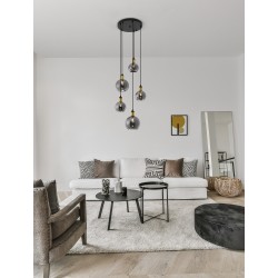 Smoky Glass Black & Gold Metal LED E27 5x12 Watt 230 Volt IP20 Bulb Excluded D: 50 H: 180 cm Adjustable height 