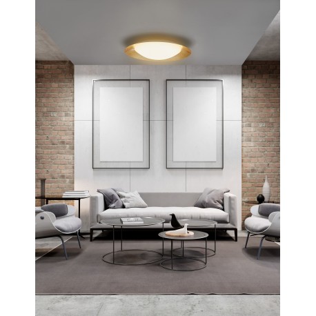 Triac Dimmable Golden Leaf Metal & White Acrylic Diffuser LED 28 Watt 230 Volt 1400Lm 3000K IP20 D: 50 H: 10 cm 