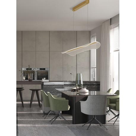 Triac Dimmable Gold Aluminium & Acrylic LED 34 Watt 230 Volt 2562Lm 3000K IP20 L: 98 W: 21 H: 150 cm Adjustable Height 