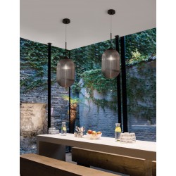 Smoky Gray Glass Matt Black Metal LED E27 1x12 Watt 230 Volt IP20 Bulb Excluded D: 22.5 H1: 55.4 H2: 120 cm Adjustable height 