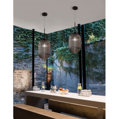 Smoky Gray Glass Matt Black Metal LED E27 1x12 Watt 230 Volt IP20 Bulb Excluded D: 22.5 H1: 55.4 H2: 120 cm Adjustable height 