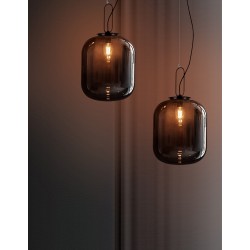 Black Aluminium & Smoke Glass LED E27 1x12 Watt 230 Volt IP20 Bulb Excluded D: 25 H1: 30 H2: 130 cm Adjustable height 