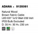 Natural Wood Brown Fabric Cable LED E27 1x12 Watt 230 Volt IP20 Bulb Excluded D: 35 H1: 30 H2: 230 cm Adjustable height UPSIDE D
