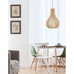 Natural Wood Brown Fabric Cable Solid Wood Canopy LED E27 1x12 Watt 230 Volt IP20 Bulb Excluded D: 38 H1: 55 H2: 245 cm Adjustab
