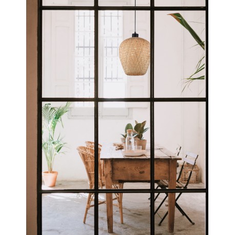Natural Bamboo Black PVC Wire & Base LED E27 1x12 Watt 230 Volt IP20 Bulb Excluded D: 23 H1: 25 H2: 120 cm Adjustable height 