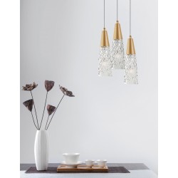 Brass Gold Metal & Clear Structured Glass LED G9 3x5 Watt 230 Volt IP20 Bulb Excluded D: 25 H: 180 cm Adjustable Height 
