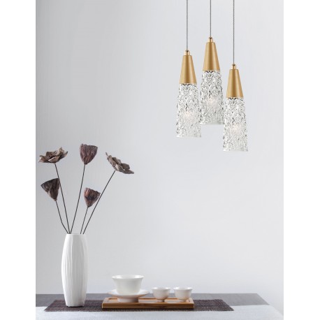 Brass Gold Metal & Clear Structured Glass LED G9 3x5 Watt 230 Volt IP20 Bulb Excluded D: 25 H: 180 cm Adjustable Height 