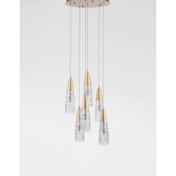Brass Gold Metal & Clear Structured Glass LED G9 6x5 Watt 230 Volt IP20 Bulb Excluded D: 35 H: 180 cm Adjustable Height 