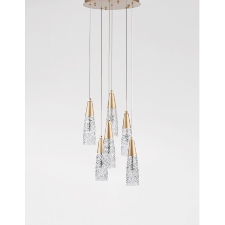 Brass Gold Metal & Clear Structured Glass LED G9 6x5 Watt 230 Volt IP20 Bulb Excluded D: 35 H: 180 cm Adjustable Height 