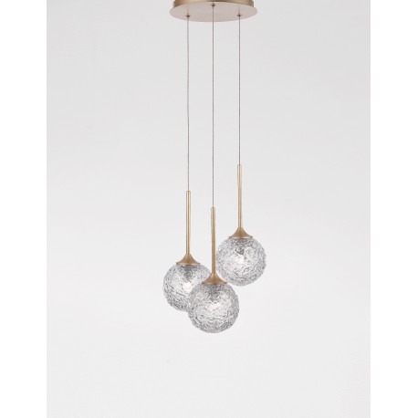 Clear Structured Glass & Brass Gold Steel LED G9 3x5 Watt 230 Volt IP20 Bulb Excluded D: 32 H: 180 cm Adjustable Height 