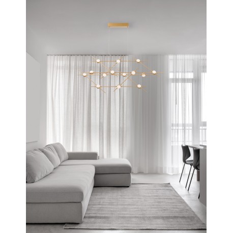 Triac Dimmable Gold Metal & Acrylic LED 39 Watt 230 Volt 2096Lm 3000K IP20 Included Remote Control L: 110 W: 34.5 H: 120 cm Ad
