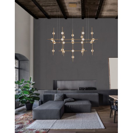 Triac Dimmable Gold Metal & Acrylic LED 84 Watt 230 Volt 3805Lm 3000K IP20 Included Remote Control L: 106 W: 58.5 H: 150 cm Ad