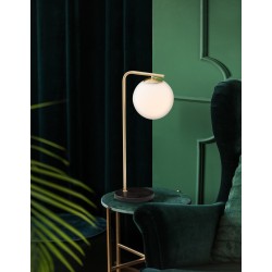Satin Gold Metal & Black Marble White Opal Glass LED E14 1x5 Watt 230 Volt Bulb Excluded IP20 Cable Length: 160 cm L: 22 W: 15 H