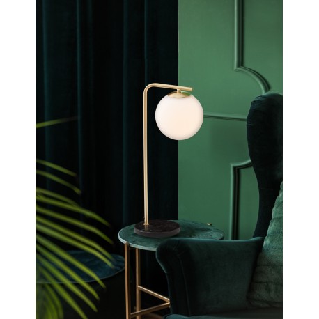 Satin Gold Metal & Black Marble White Opal Glass LED E14 1x5 Watt 230 Volt Bulb Excluded IP20 Cable Length: 160 cm L: 22 W: 15 H