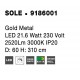 Gold Copper LED 22 Watt 230 Volt 2651Lm 3000K IP20 Led Chip: 60 Pcs D: 60 H: 310 cm Adjustable Height 