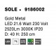 Gold Copper LED 21 Watt 230 Volt 2403Lm 3000K IP20 Led Chip: 60 Pcs D: 40 H: 250 cm Adjustable Height 