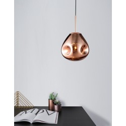Copper Metal Handmade Copper Glass LED E27 1x12 Watt 230 Volt IP20 Bulb Excluded D: 25 H1: 38.5 H2: 120 cm Adjustable height 