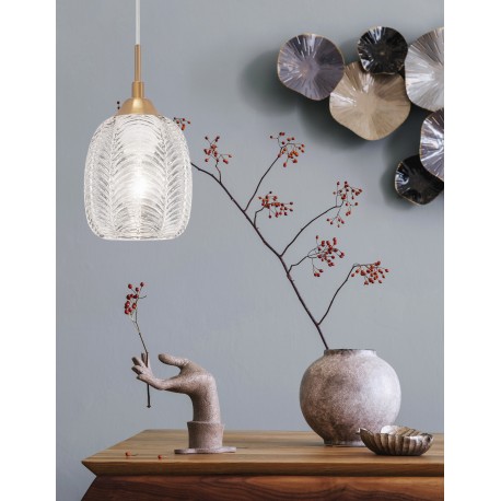 Clear Glass & Satin Gold Metal LED E27 1x12 Watt 230 Volt IP20 Bulb Excluded D: 13.5 H1: 24 H2: 120 cm Adjustable Height 
