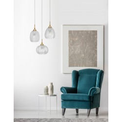 Clear Glass & Satin Gold Metal LED E27 3x12 Watt 230 Volt IP20 Bulb Excluded D: 39 H: 120 cm Adjustable Height 