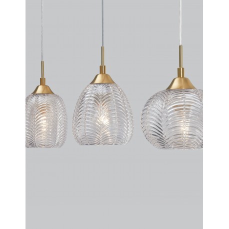 Clear Glass & Satin Gold Metal LED E27 3x12 Watt 230 Volt IP20 Bulb Excluded L: 76 W: 18 H: 120 cm Adjustable Height 