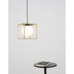 Brass & Black Metal White Opal Glass LED E14 1x5 Watt 230 Volt IP20 Bulb Excluded L: 18 W: 18 H: 120 cm Adjustable height 