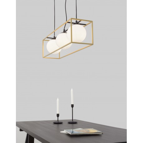 Brass & Black Metal White Opal Glass LED E14 3x12 Watt 230 Volt IP20 Bulb Excluded L: 70 W: 18 H: 120 cm Adjustable height 
