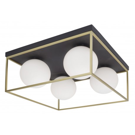 Brass & Black Metal White Opal Glass LED E14 4x12 Watt 230 Volt IP20 Bulb Excluded L: 45 W: 45 H: 20 cm 