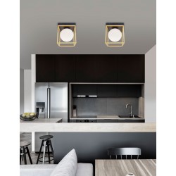 Brass & Black Metal White Opal Glass LED E14 1x5 Watt 230 Volt IP20 Bulb Excluded L: 18.5 W: 18.5 H: 20 cm 