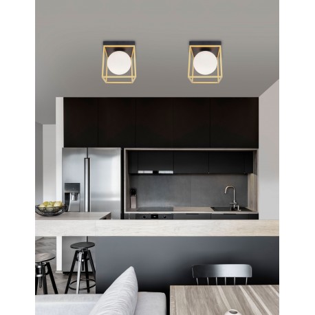 Brass & Black Metal White Opal Glass LED E14 1x5 Watt 230 Volt IP20 Bulb Excluded L: 18.5 W: 18.5 H: 20 cm 
