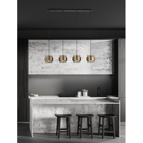 Smoky Glass Brass Gold Metal LED E27 4x12 Watt 230 Volt IP20 Bulb Excluded L: 110 W: 18 H: 120 cm 