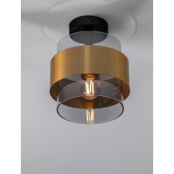 Smoky Glass Brass Gold Metal LED E27 1x12 Watt 230 Volt IP20 Bulb Excluded D: 18 H: 21.5 cm 