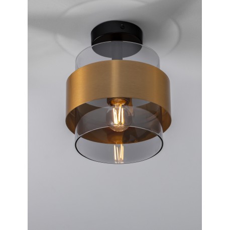Smoky Glass Brass Gold Metal LED E27 1x12 Watt 230 Volt IP20 Bulb Excluded D: 18 H: 21.5 cm 