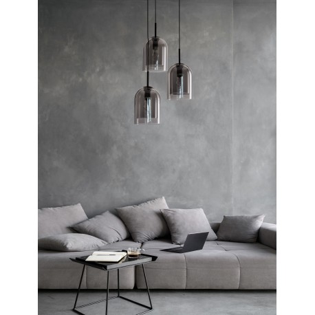 Double Layered Smoky Glass Black Cord Black Metal Base LED E27 3x12 Watt 230 Volt IP20 Bulb Excluded D: 30 H: 185 cm Adjustable 