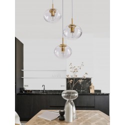 Clear Glass & Brass Gold Metal White Cord LED E27 3x12 Watt 230 Volt IP20 Bulb Excluded D: 30 H: 180 cm Adjustable height 